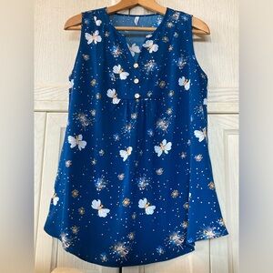 Blue Lightening bug firefly sleeveless blouse